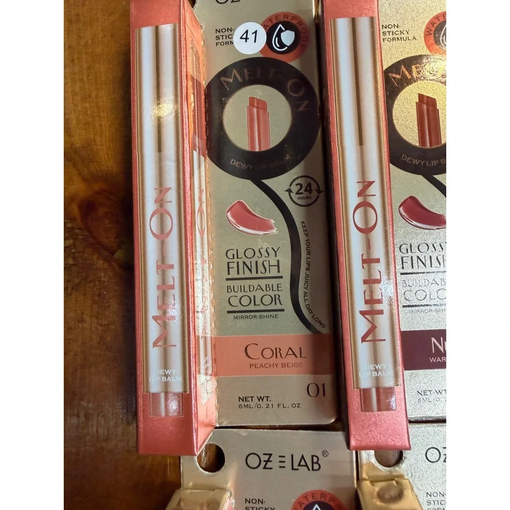 OZ LAB Melt-On Dewy Lip Balm‎ Glossy Finish Buildable Color Waterproof 4 Shades